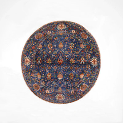 Tapis bleu original en laine et coton noué à la main