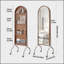 Miroir arqué pleine longueur avec tablettes et roulettes de rangement, miroir de plancher à cadre en bois d'hévéa, miroir roulant autoportant avec chariot, miroir 2-en-1 et bibliothèque pour le salon de la chambre à coucher