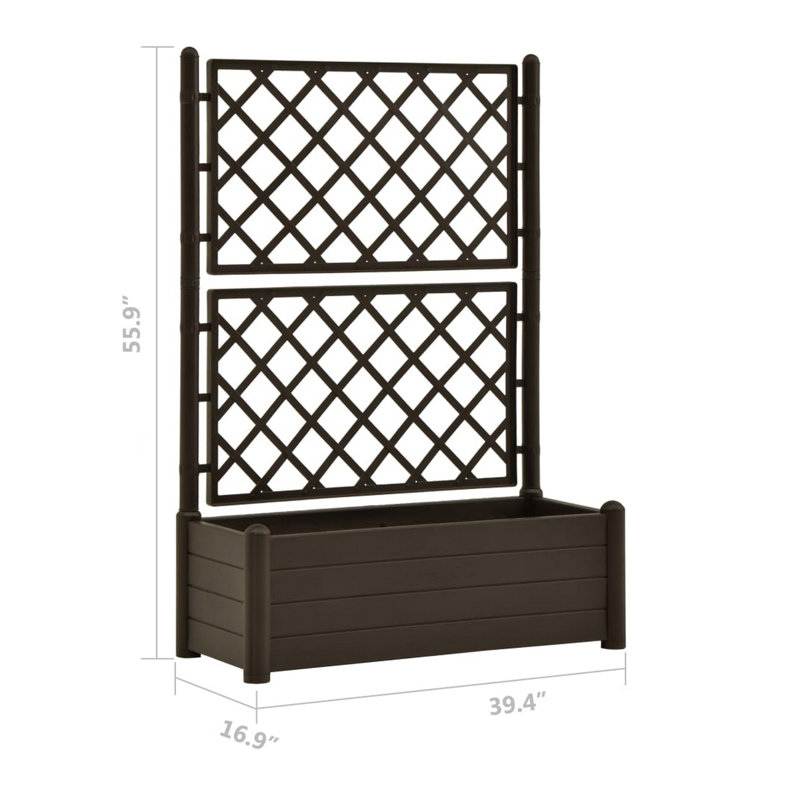 Garden Planter Flower Box With Trellis, Mocha Brown Plastic, Drainer