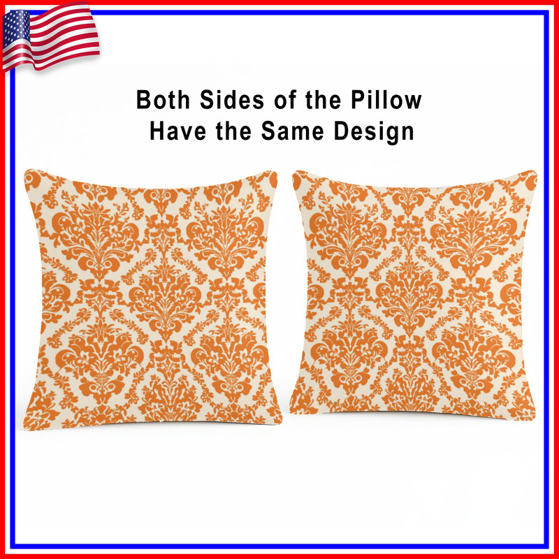 Coussins décoratifs à motif damas orange, 18 x 18 inches