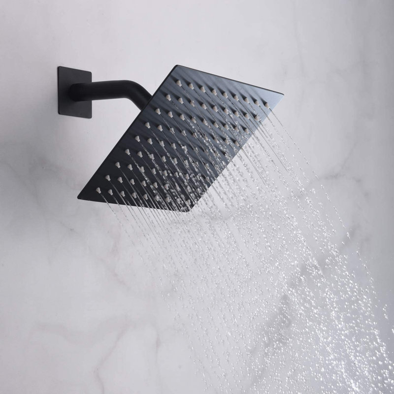 Sumerain Modern Square Rainfall Shower System, Wall Mounted Shower System with 8 Inch Ultra-Thin Overhead Showerhead & Hand Shower, Matte Black