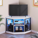 Corner TV Stand With LED Lighting And Built-In Power Outlet, Space-Saving Hexagonal Design, Modern Media Console For Living Room