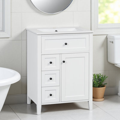 Meuble-lavabo autoportant de 24 po avec tiroirs, lavabo simple inclus
