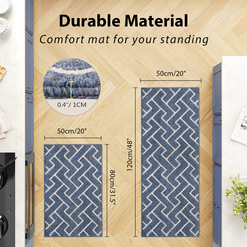 Moroccan Style Non-slip Kitchen Mats, Navy Blue