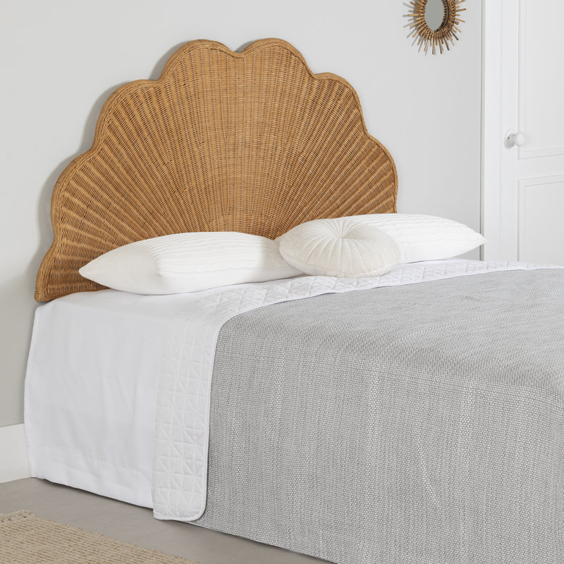 Natural Wicker Queen Wall-Mounted Seashell Headboard