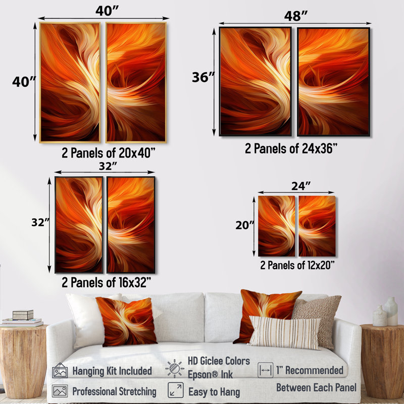 Conception abstraite orange fractale chaude VI - art mural surdimensionné 2 fractales, 36" H x 48" W, Black