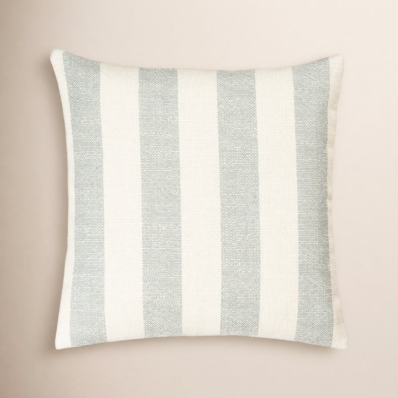 Coussin Birch Lane Harding, Polyester, Rayé bleu ciel, Carré 20 po