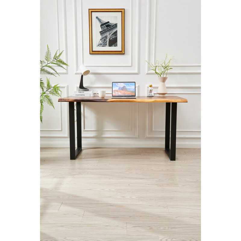 Live Edge Desk with U Shaped Legs and South American Walnut, 29.5" H x 58" W x 28" D
