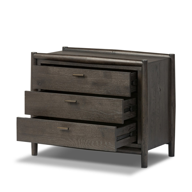 Table de chevet en bois massif à 3 tiroirs Cayenne, Noir fumé