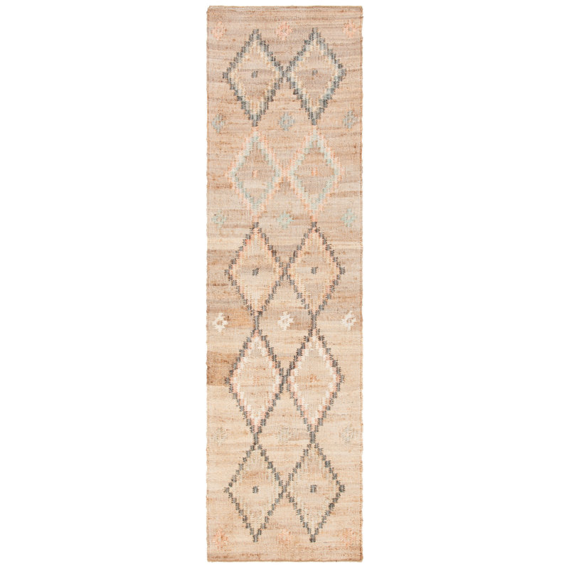 Tapis géométrique en jute et coton tissé à la main Heyman, Tapis de couloir 2 pi 3 po x 11 pi