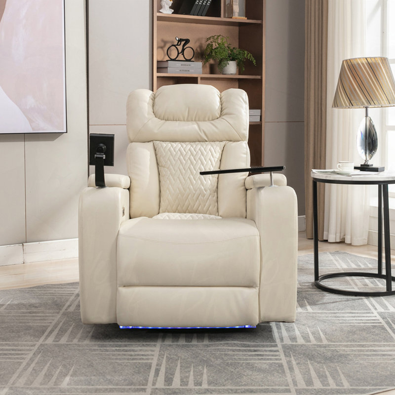 Fauteuil de cinéma maison inclinable avec plateau, Blanc