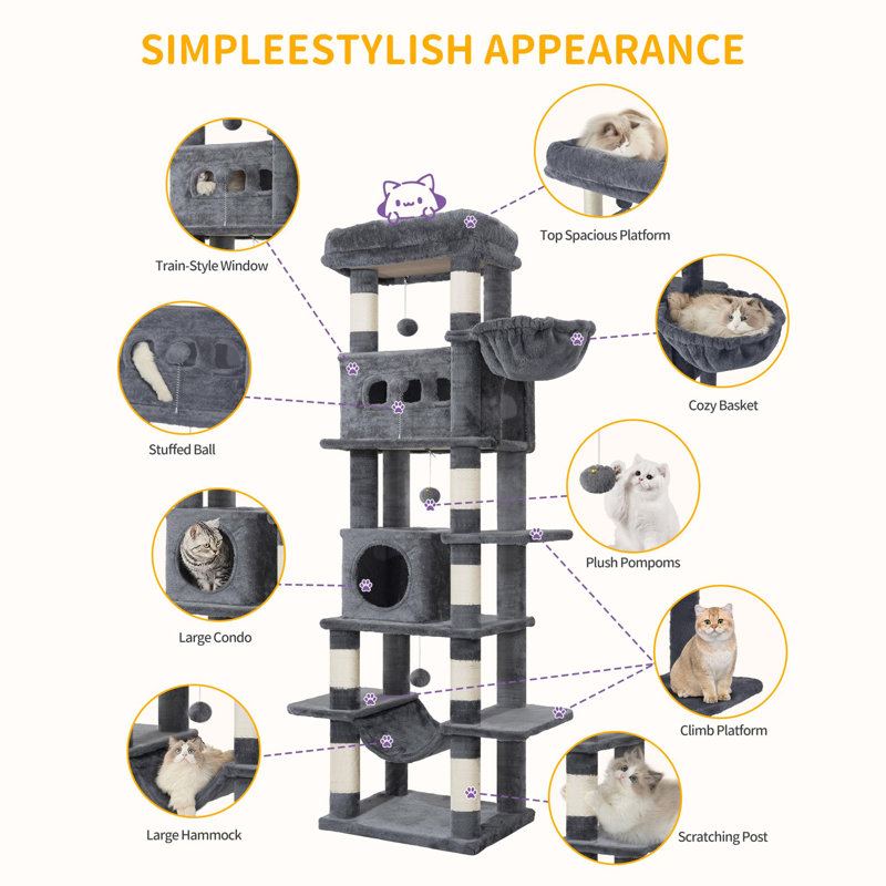 170cm H Cat Tree, Dark Grey