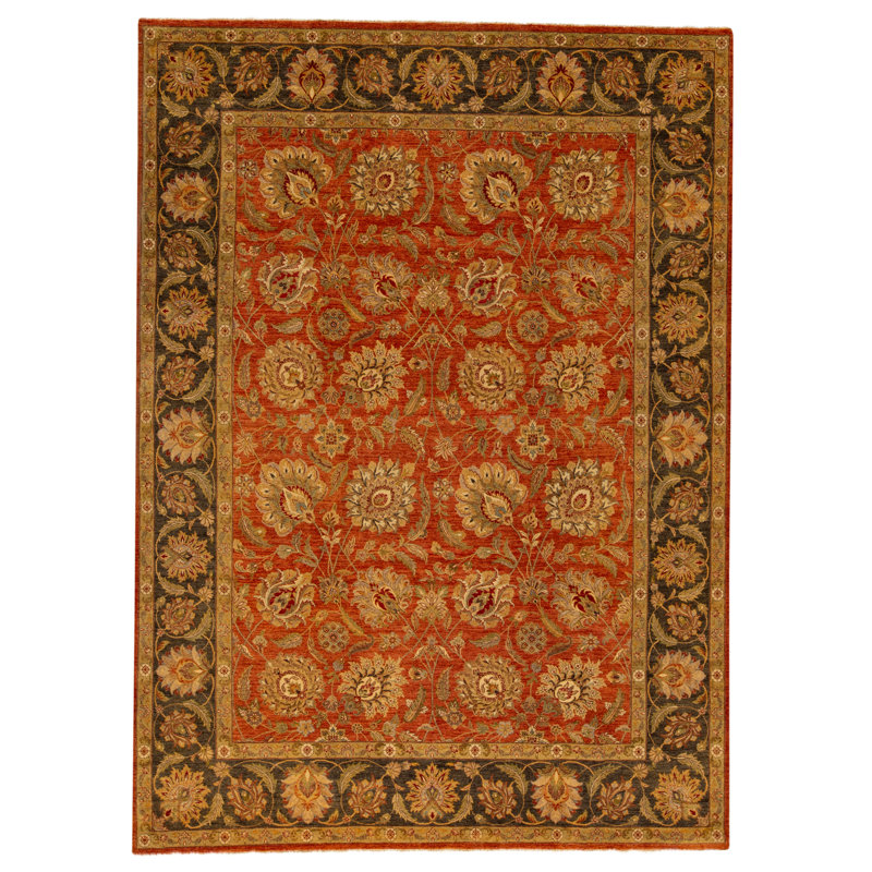 Tapis rouille et noir noué à la main de haute qualité