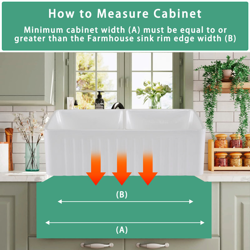 33'' L Double Bowl Ceramic Kitchen Sink