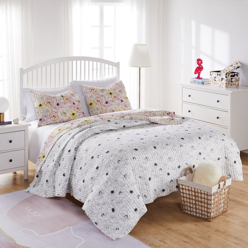 Ensemble de courtepointe 2 pièces Greenland Home Fashions Misty Bloom Rose 68 x 88 + 20 x 26, Lit simple
