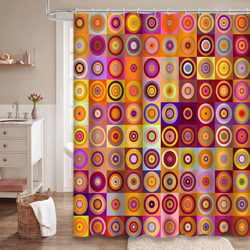 Rideau de douche à motif géométrique rétro et imperméable avec 12 crochets, L 72 po x l 78 po