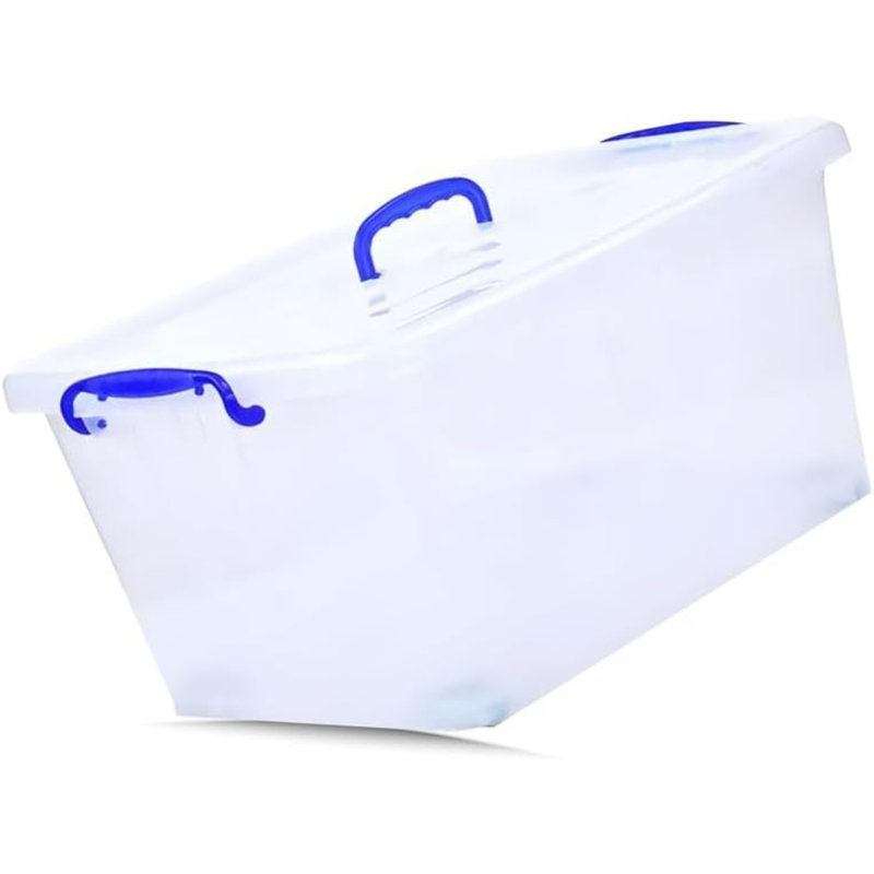 Takyra 55L Heavy Duty Clear Plastic Storage Box with Lid & Wheels Stackable Storage Container