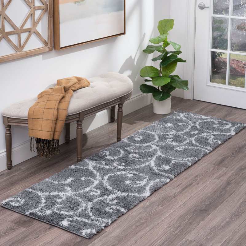 Tapis gris foncé à poils longs Roanoke, Tapis de couloir 2 pi 3 po x 7 pi 3 po