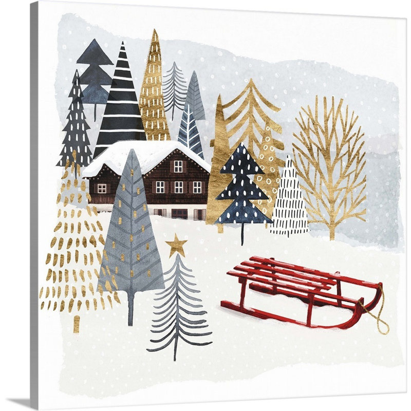 «Christmas Chalet II» par Victoria Borges - reproduction d'art sur toile, H 24 po x l 24 po x P 1,25 po, Toile tendue