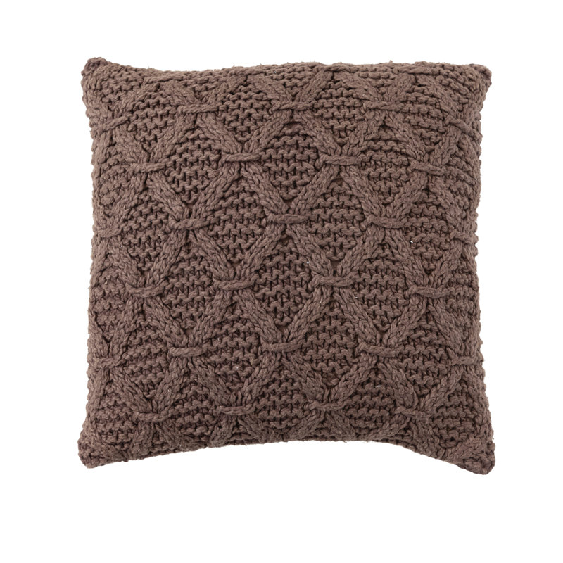 Brown Cotton Euro Embroidered Geometric Pillow Cover 18" x 18"