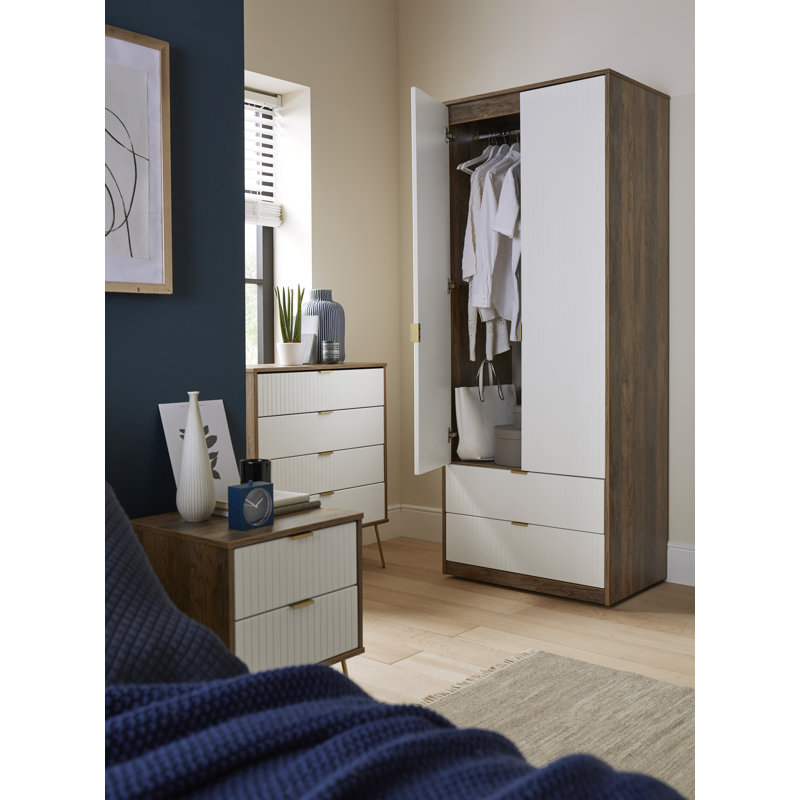 Fully Assembled Alizay Manufactured Wood Bedside Table, White , Vintage Oak