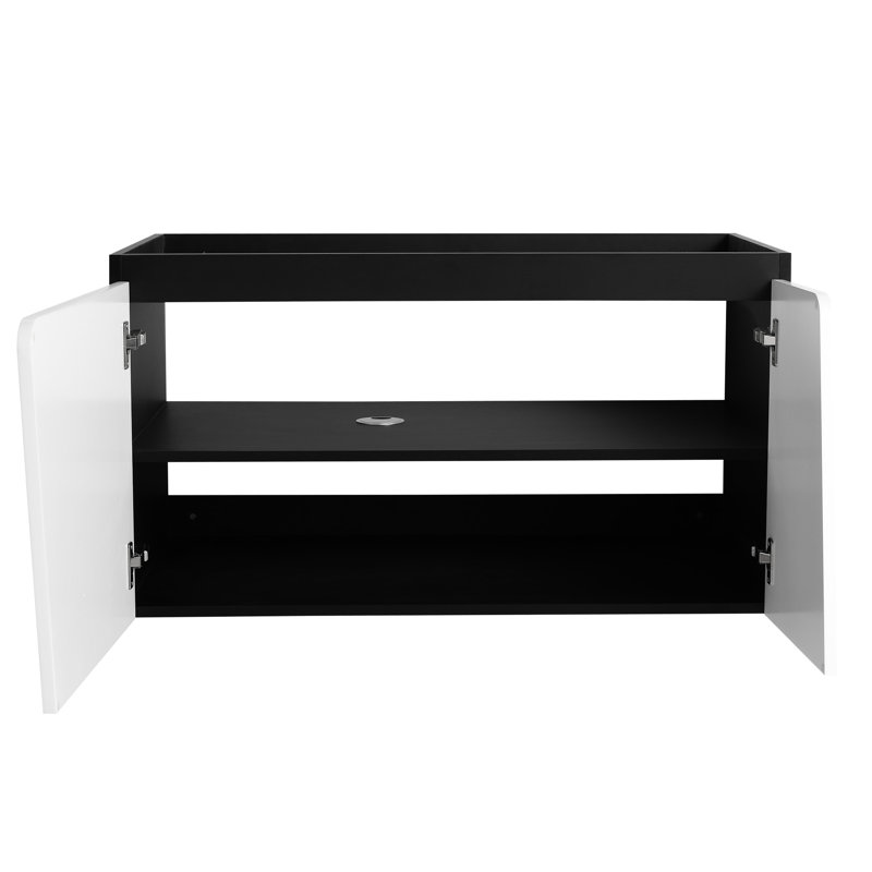 Meuble-lavabo de 36 po avec porte à fermeture douce, fixation murale, moderne, noir / blanc, fermeture en douceur flottante, noir et blanc