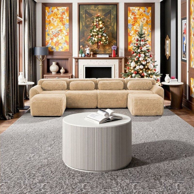 Canapé modulaire modulaire en forme de U avec base ergonomique en mousse 32D antidérapante, 4, Brun