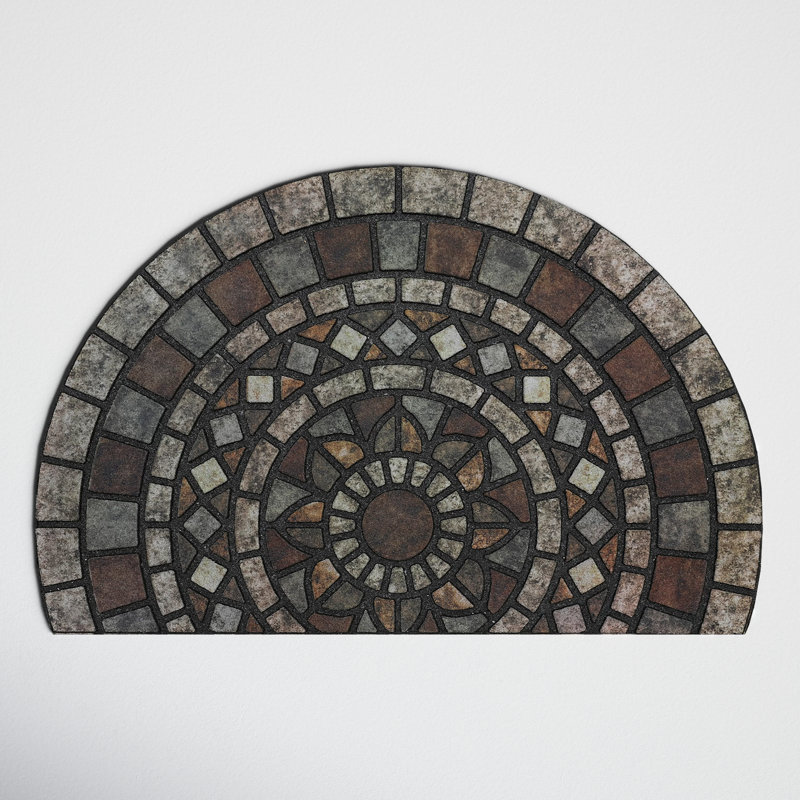 Andricka Geometric Tiled Medallion Recycled Rubber All Weather Outdoor Slice Door Mat