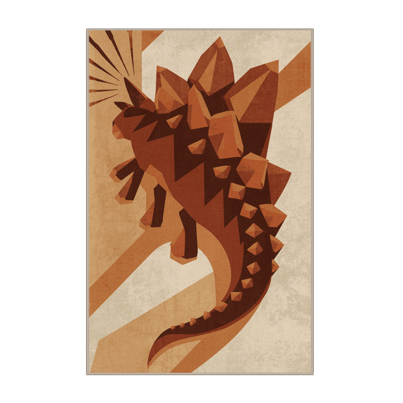 Machine Washable Pantelia Stegosaurus Modern Geometric Rug in Brown – Beige Binding, 5x8