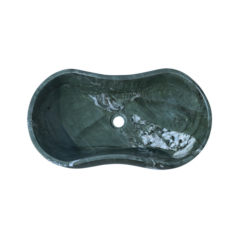 Lavabo vasque en marbre vert naturel, surface polie, pierre naturelle, marbre véritable, marbre véritable, 23,6 x 14,2 x H 7,1 pouces / 600 x 360 x H 180 mm