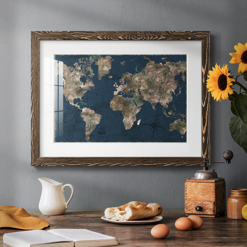 Marine atlas - Reproduction encadrée rustique avec tableau mat, Noyer