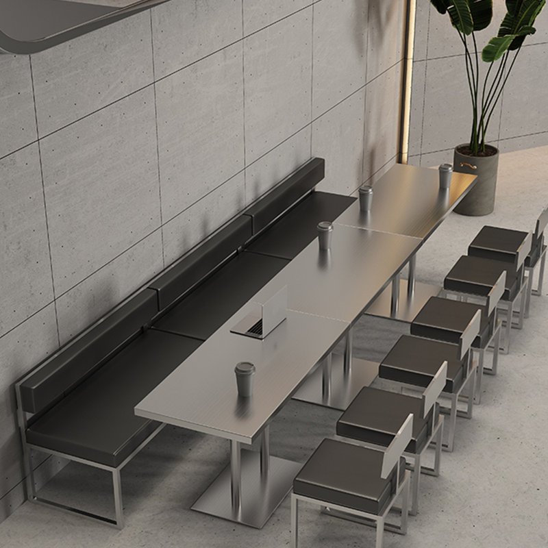 Restaurant Coffee Shop Bar Stainless Steel Bench Faux Leather Upholstered Bench