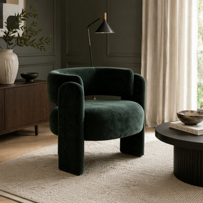 Fauteuil demi-tonneau courbé en tissu texturé vert moderne pour le bureau de la chambre à coucher du salon