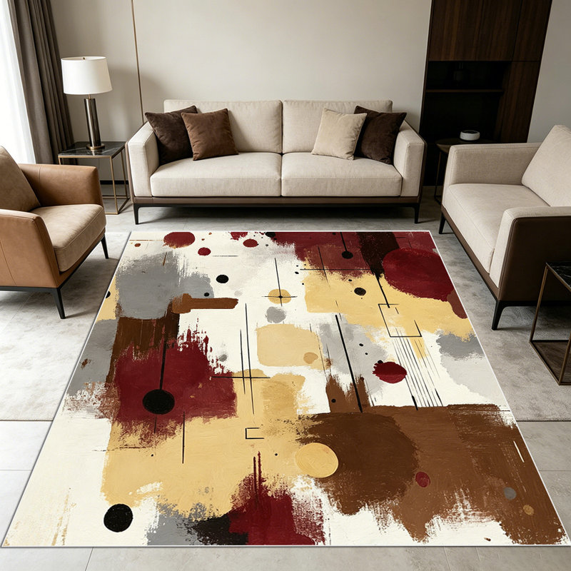 1PC cream gold diamond geometric lattice area rugs for Living Room, Soft and Comfortable, Suitable for all seasons, easy-to-maintain, machine washable Indoor floor mat, Under Table Farmhouse suitable for dining room, bedroom, kitchen, entryway.