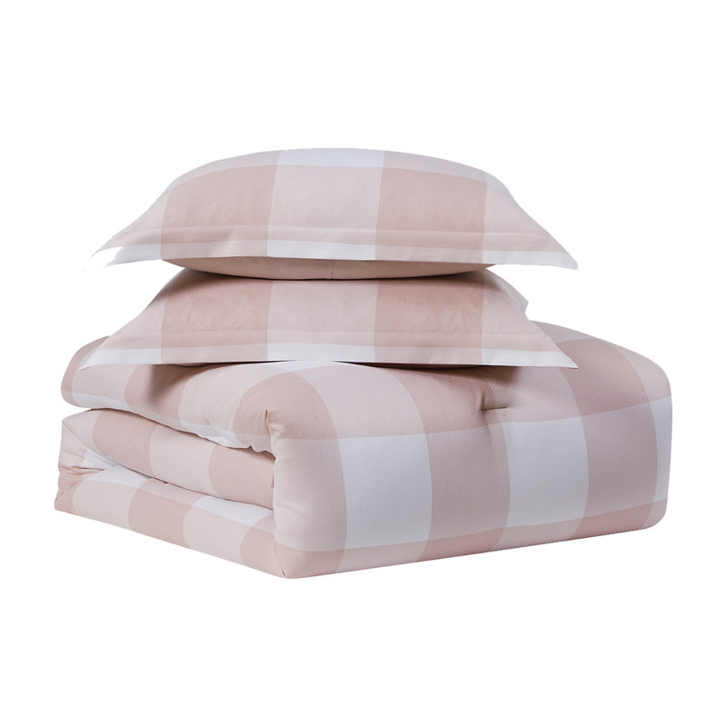 Herringbone Weave Buffalo Check Bed in a Bag Comforter & Sheet Set, Twin Comforter + 4 Additional Pieces, Blush