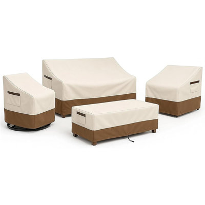 Ensemble de 4 housses imperméables 600D pour mobilier de patio, comprenant un canapé deux places et une table basse.