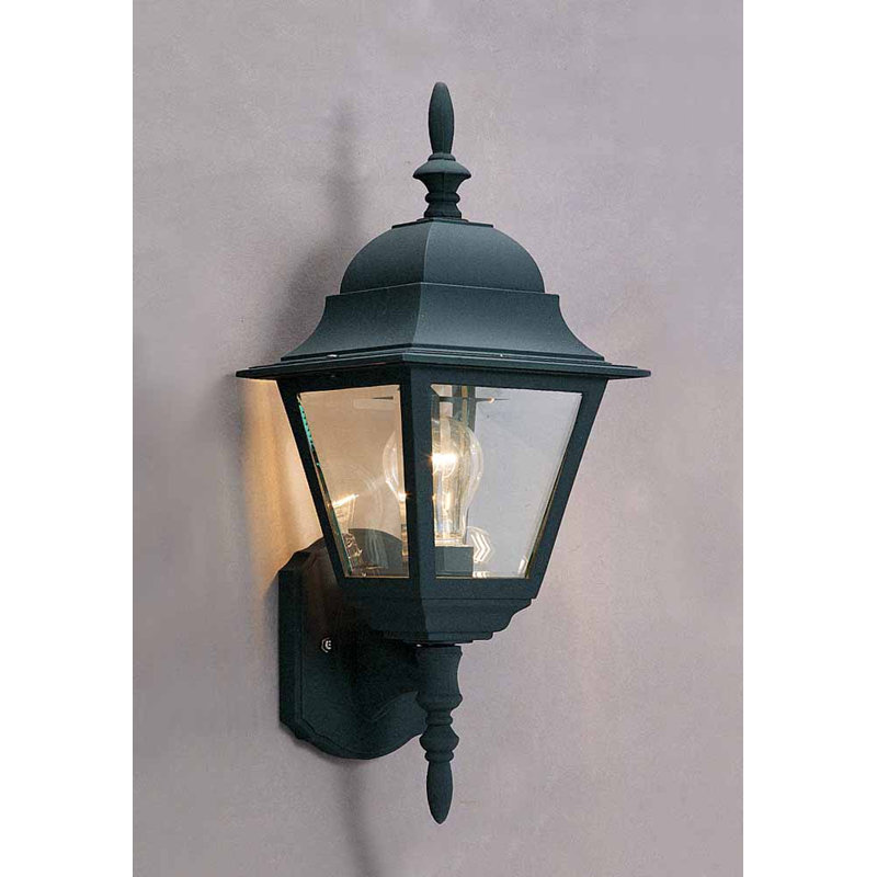 1-Light Outdoor Black Cast Aluminum Wall Mount Wall Sconce Coach Light with Clear Beveled Glass