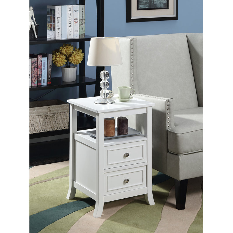 Cahoon 2 Drawer End Table with Shelf, White