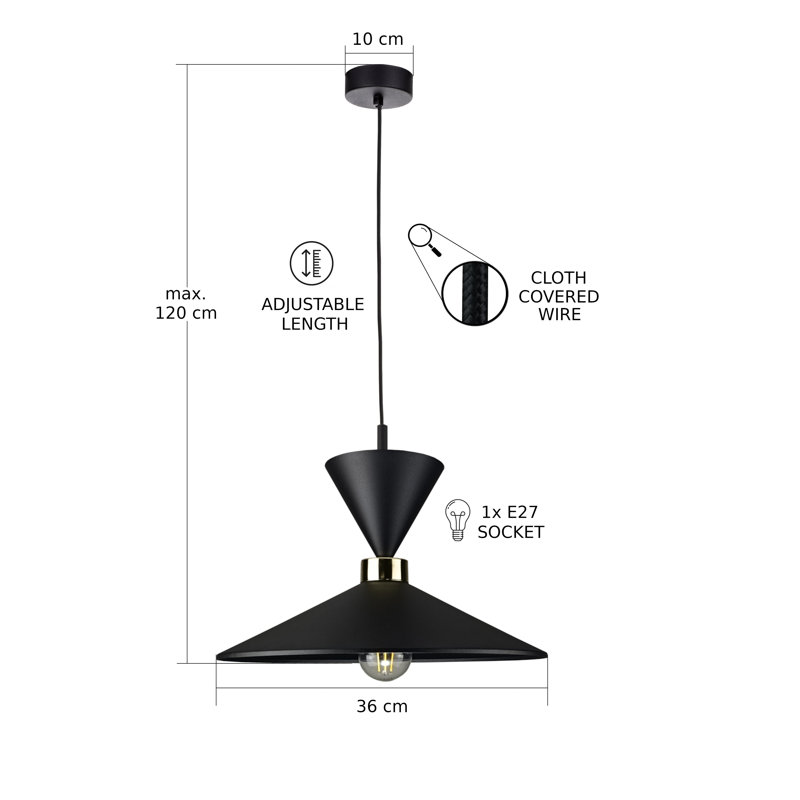 1 - Light Matte Black Dome Pendant, Black
