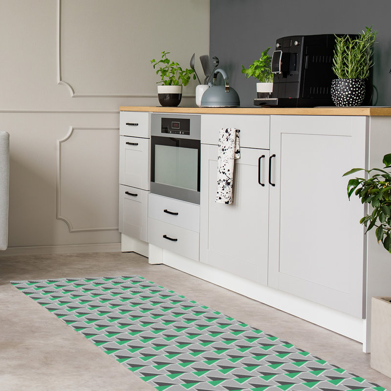 Tapis avec flèches déplacées gris/noir/vert, Tapis de couloir 2 pi 5 po x 8 pi
