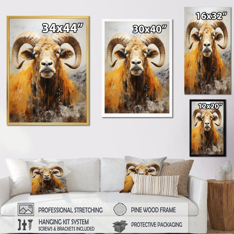 «Barty Beige Ram Animal» - imprimé, H 40 po x l 30 po x P 1,5 po, Toile tendue