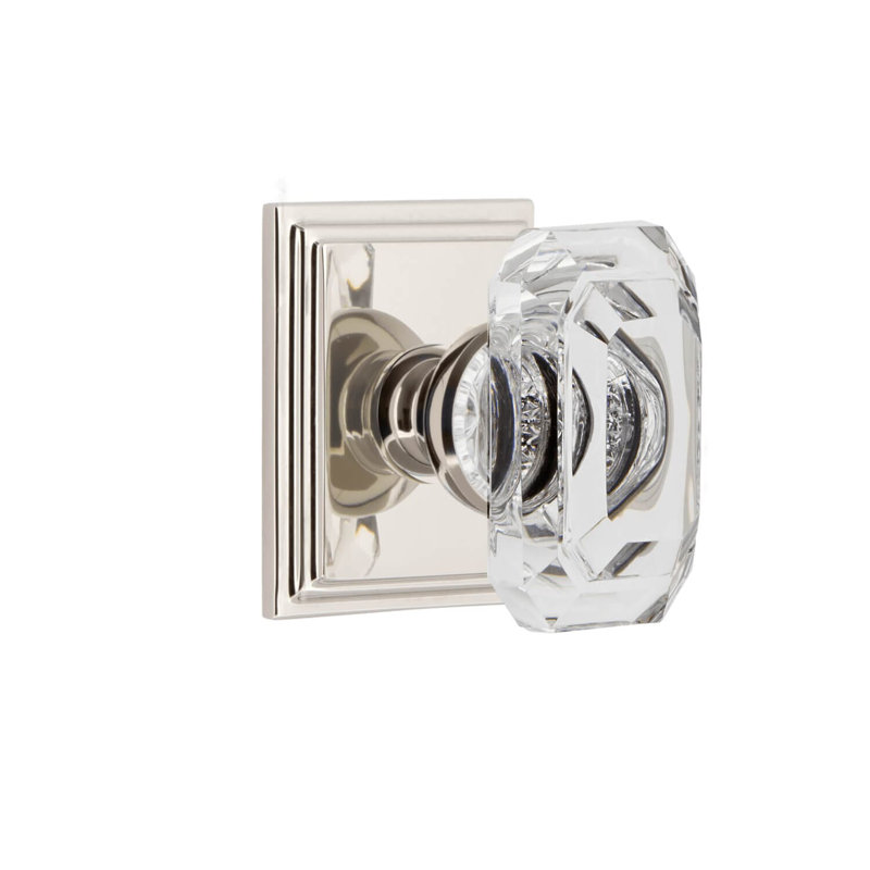 Rosette Grandeur Carré avec bouton baguette en cristal, 2.75", Nickel poli