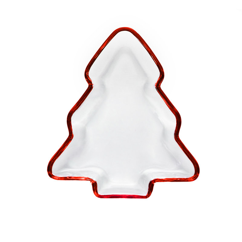 Christmas Tree Red Rim Serving Tray