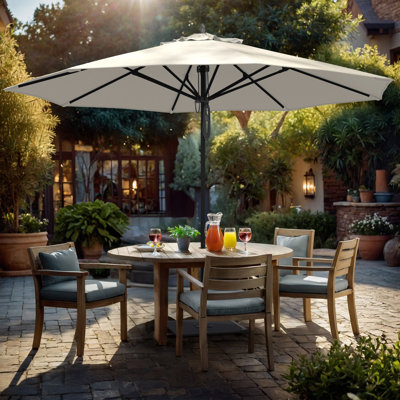 Parasol de patio en aluminium noir 11 pieds avec nervures en fibre de verre et poulie