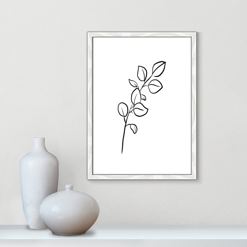 Fleurs simples 3 - reproduction de dessin, Papier avec cadre en bois blanc, H 23 po x l 17 po x P 0,75 po