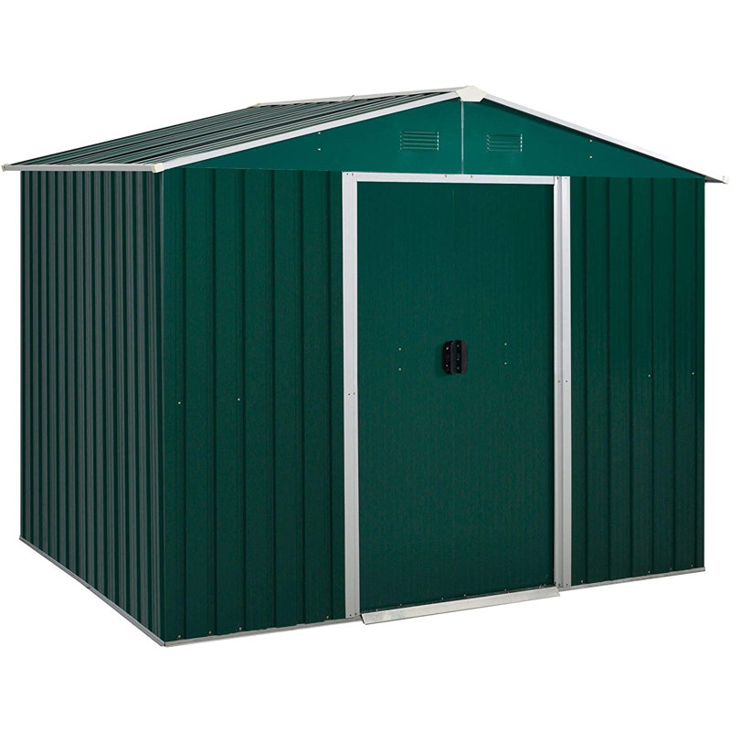 Lapathos  7.7 ft. W x 5.7 ft. D Metal Garden Shed, Green