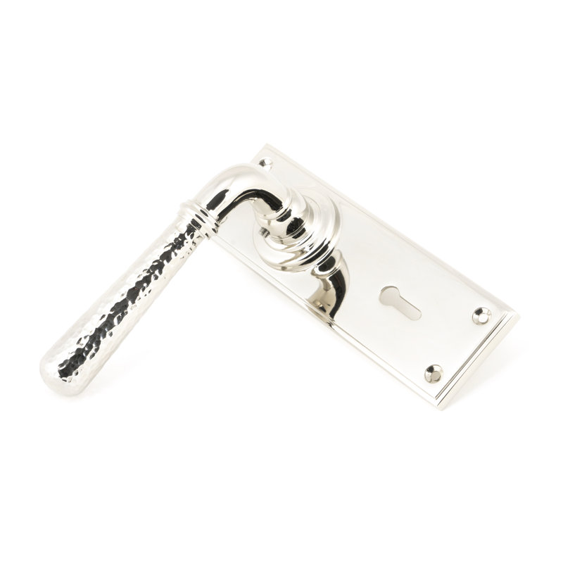 Hammered Newbury Lock Door Handle, Polished Nickel