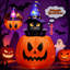 Chat de sorcière gonflable d'Halloween 5,3 pi en citrouille