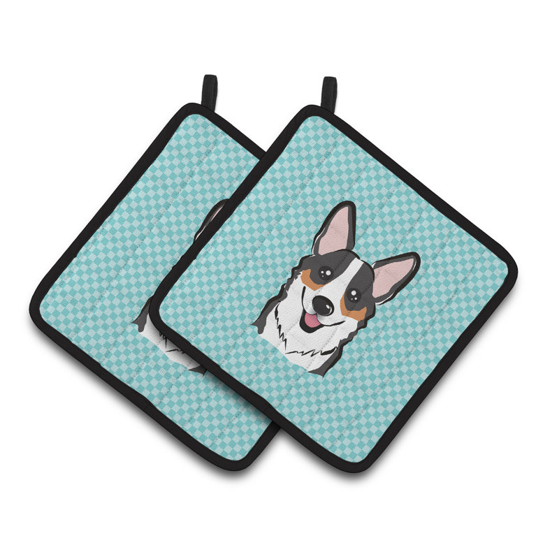 Cuisinier poignée corgi caroline trésors Checkerboard, Bleu/noir