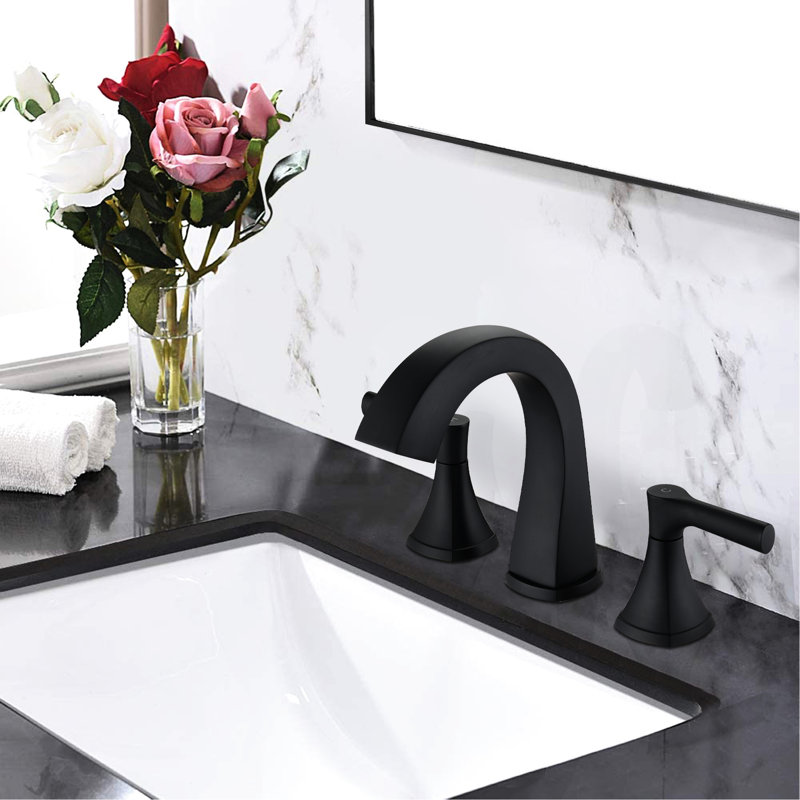 2 Handle Bathroom Sink Tap - Matte Black Widespread 3 Hole Vanity Bath Faucet With Drain Assembly, Corrosion & Spot Two Drain, Rust Stain Finish